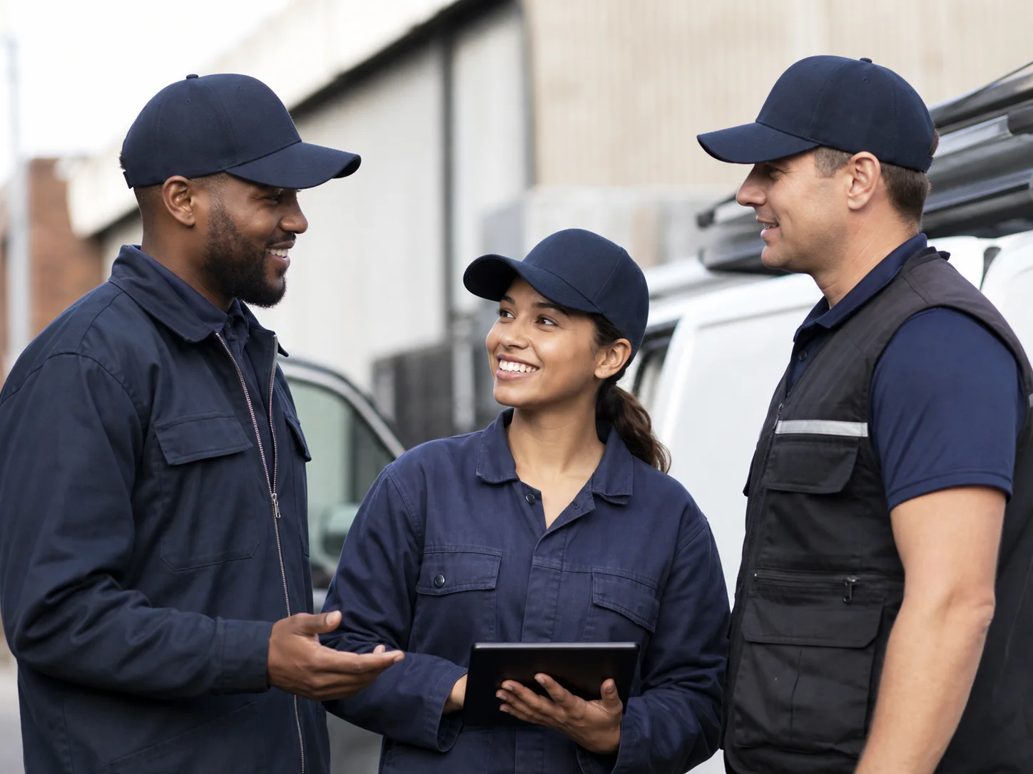 South African field staff wearing navy branded caps
